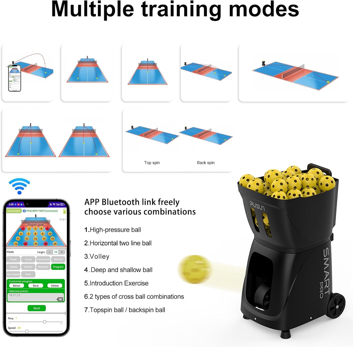 PP-SMART Pro Pickleball Machine – App-Controlled Smart Ball Launcher