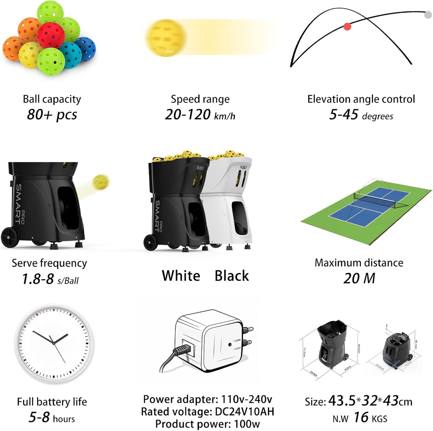 PP-SMART Pro Pickleball Machine – App-Controlled Smart Ball Launcher